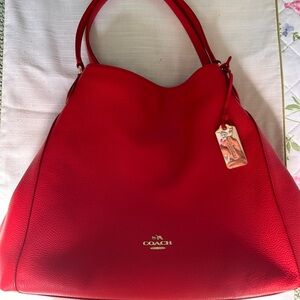 GUC / Coach Edie 31 Pebbled Leather Shoulder Bag Red / Vermillion Large Tote